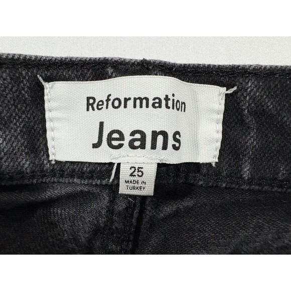 REFORMATION Liza Ultra High Rise Jeans Womens Black Straight Leg Stretch Sz 25 - Picture 6 of 11